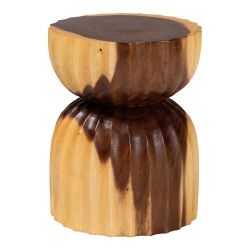 bali & pari Noleta Hand -carved Suar Wood Side Table - Sculptural Hourglass Accent Table with Natural Grain, Modern Boho Style for Living Room or Bedroom